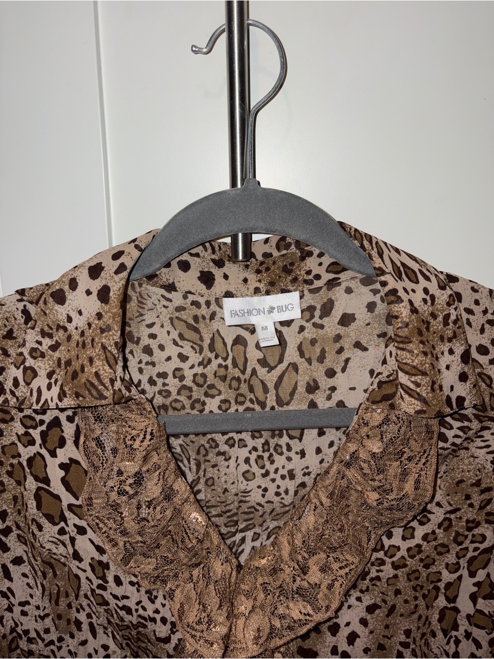 Fashion Bug Brown Leopard Ruffle-Front Blouse - Picture 2 of 4